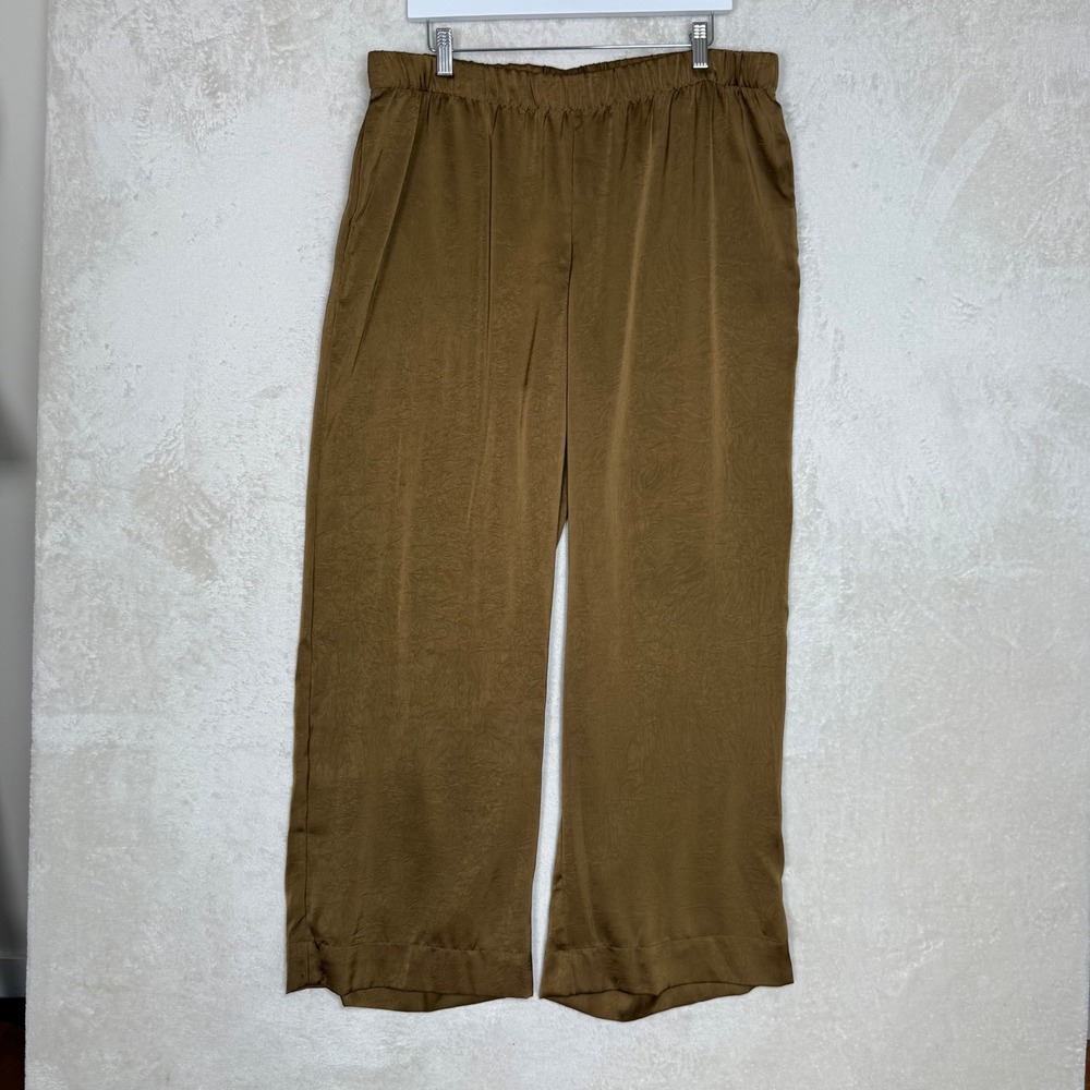 Bronze Satin Wide Leg Pants Pull On Elastic Waist Quiet Luxury Chic‎ Minimalist